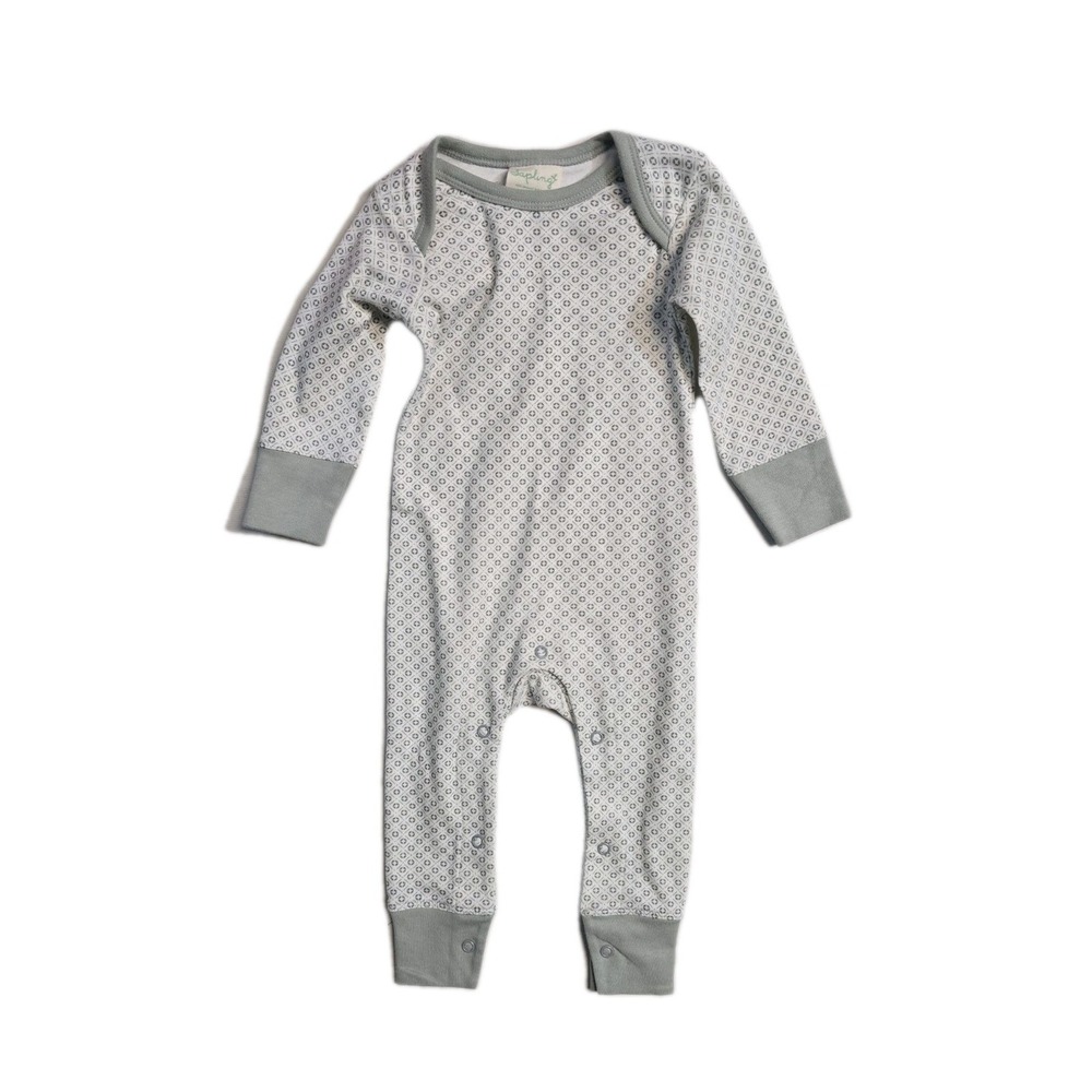 Sapling Baby One Piece  Organic Cotton Romper 3-6 Months  White Gray NWT